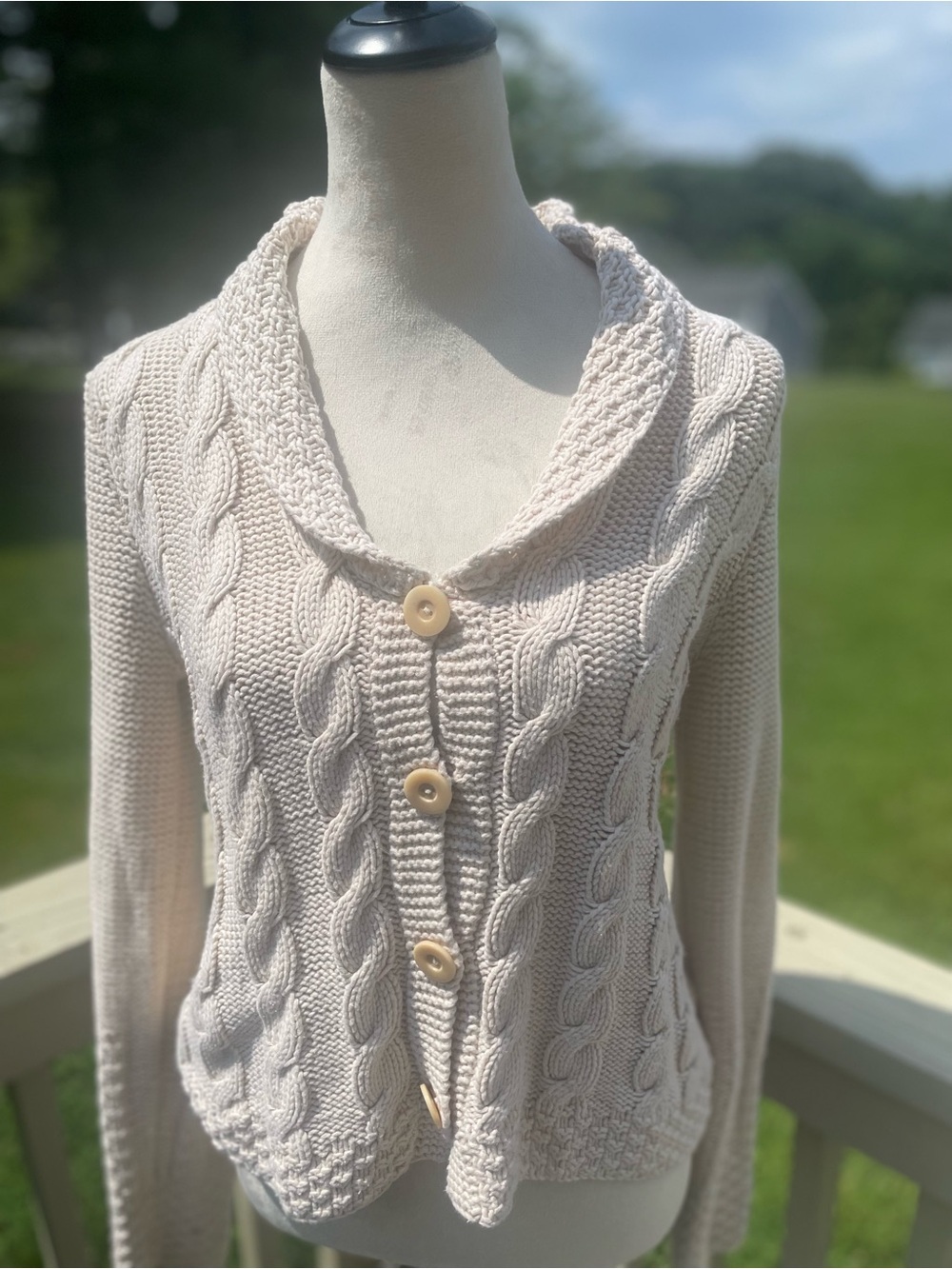 Sigrid Olsen Cream Cable Shawl-Collar Cardigan